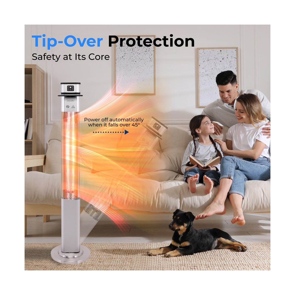 1500W Electric Floor Standing Patio Heater with Remote Control Three Heat Settings (SLOHT42)