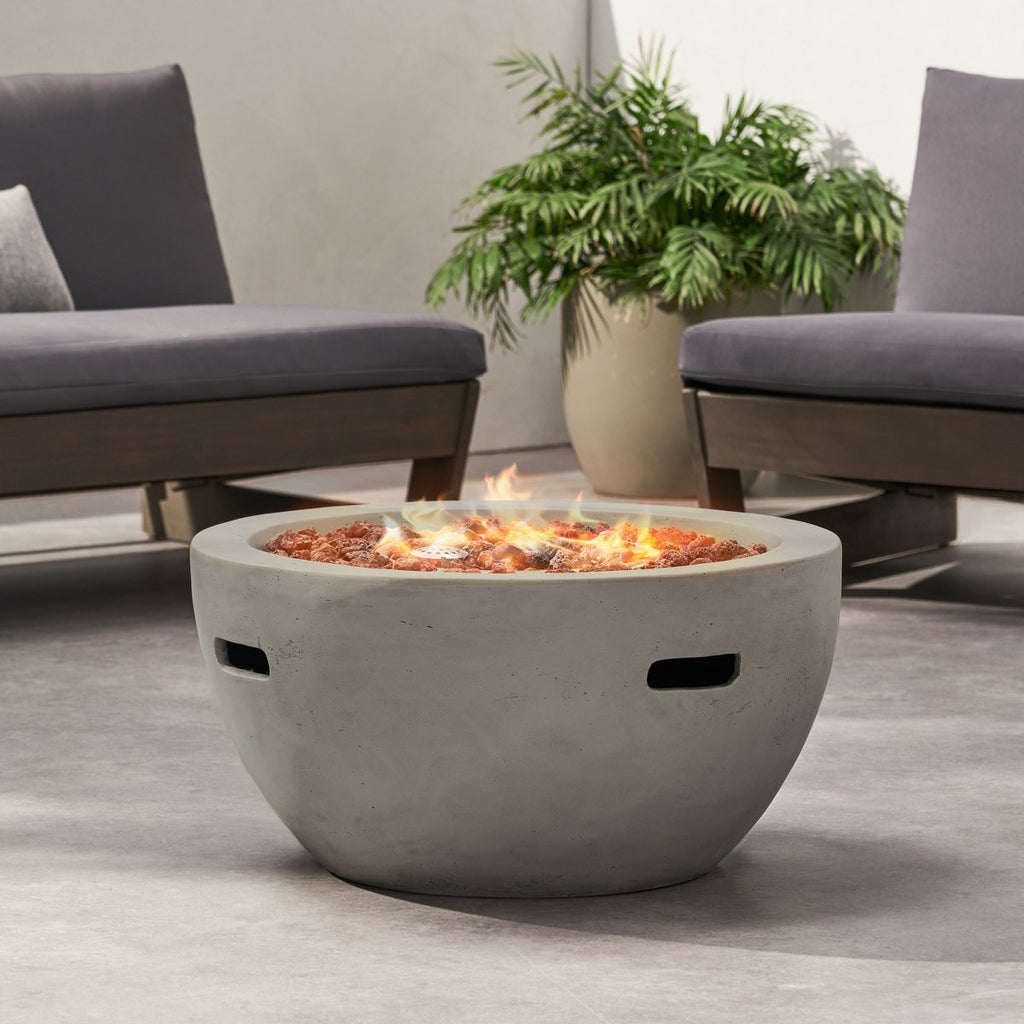 27 Bowl Propane Fire Pit, 40,000 BTU Round Lightweight MGO Concrete Outdoor Fireplace, Light Grey