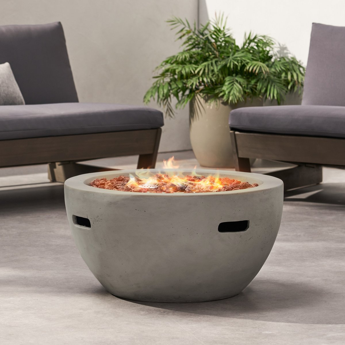 27 Bowl Propane Fire Pit, 40,000 BTU Round Lightweight MGO Concrete Outdoor Fireplace, Light Grey