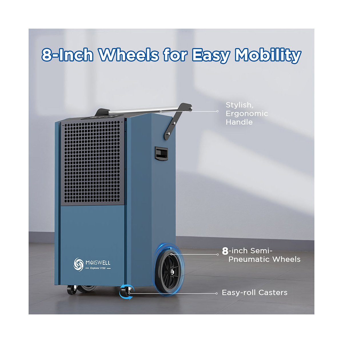 190 Pints 7,500 sq. ft. Commercial Dehumidifier with Pump 8-in. Wheels Portable Heavy Duty for Basement