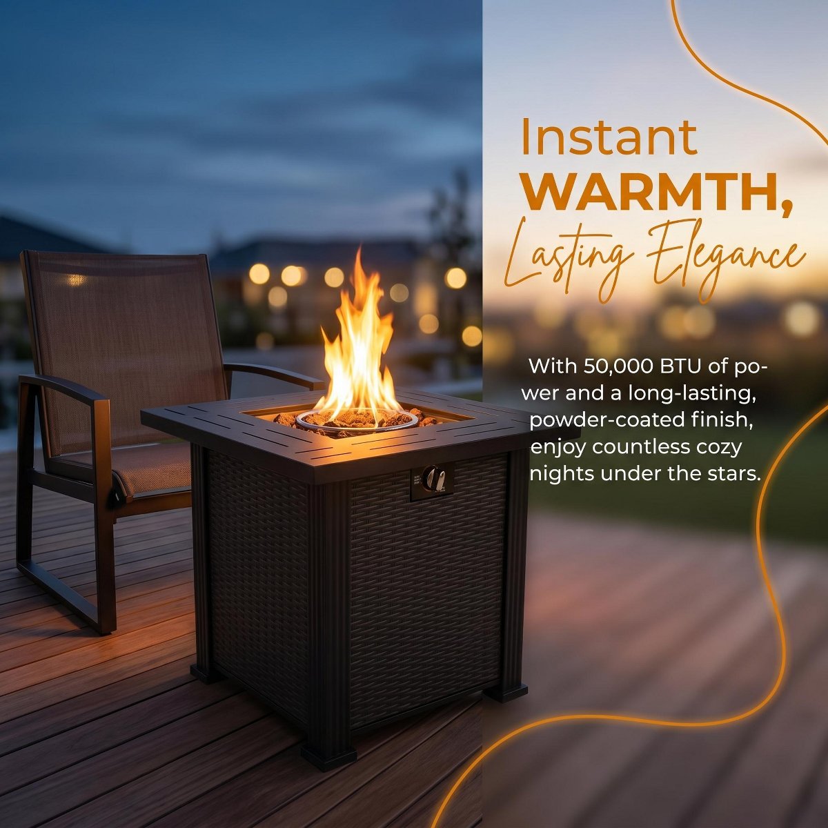 28 Square Propane Gas Fire Pit Table, 50,000 BTU Steel Outdoor Fire Pit for Patio, Deck & Backyard, Black Finish