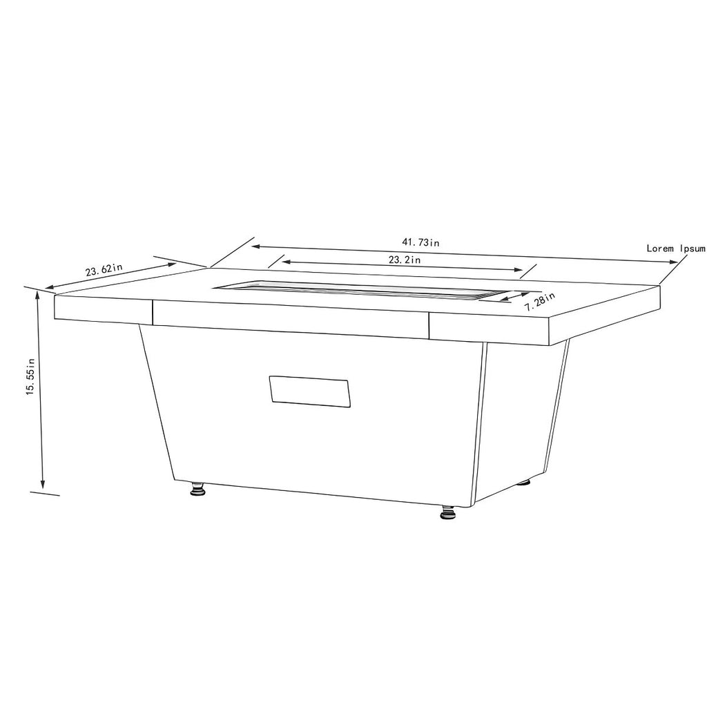 42 Outdoor Propane Gas Fire Pit Table 2-Pieces, 50000 BTU Rectangular Steel Fire Pit with Glass Wind Guard for Outside Patio Garden Courtyard -Gray