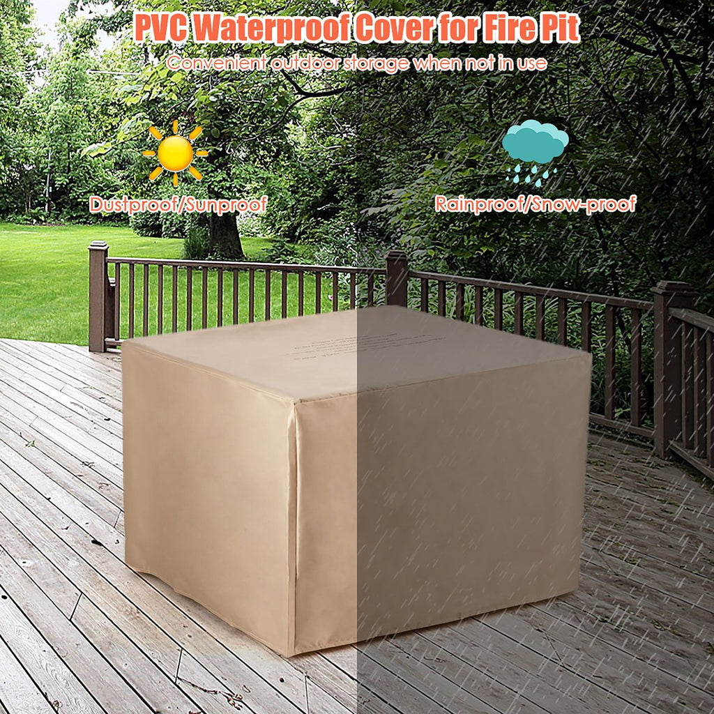 7PCS Patio Rattan Furniture Set 30'' Fire Pit Table Cover Cushion Sofa Off WhiteBlackNavyRedTurquoiseBrownBeige