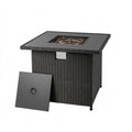 32.5 Inch Square Propane Fire Pit Table 50,000 BTU Outdoor Rattan with Glass Top and Cover, Black