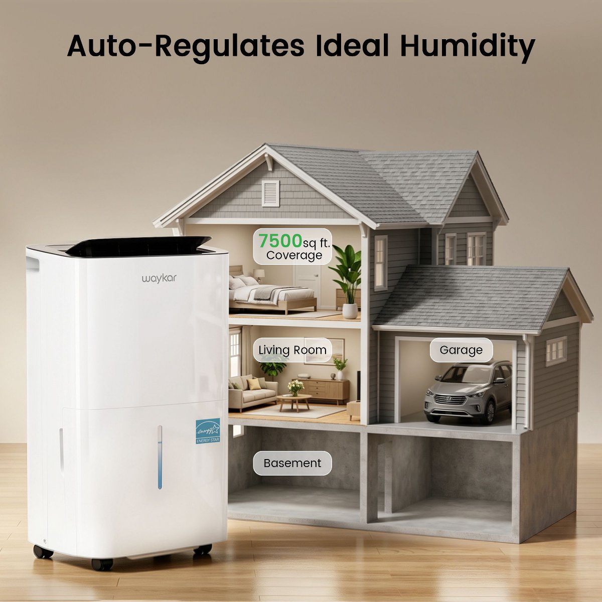 150-pint Energy Star Dehumidifier with Auto-Swing Louvers, Smart Humidity Control, and Full Tank Protection