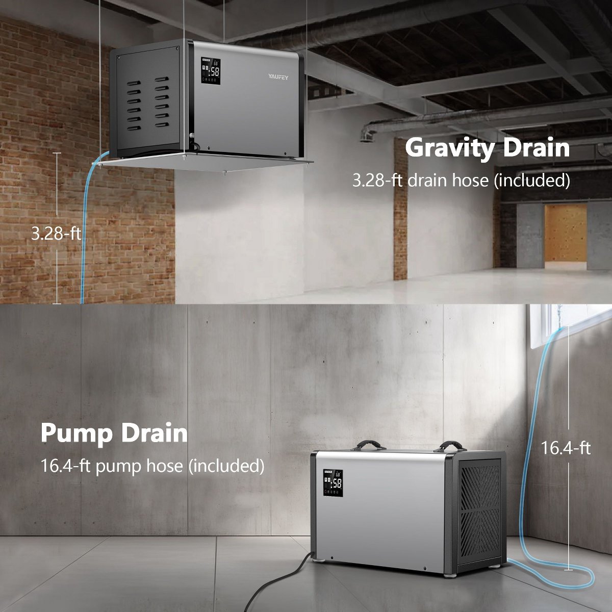 Commercial Crawlspace Dehumidifier, 158 Pints Heavy Duty Dehumidifier for Basements & Whole House, Auto Defrost, Continuous Drainage Hose