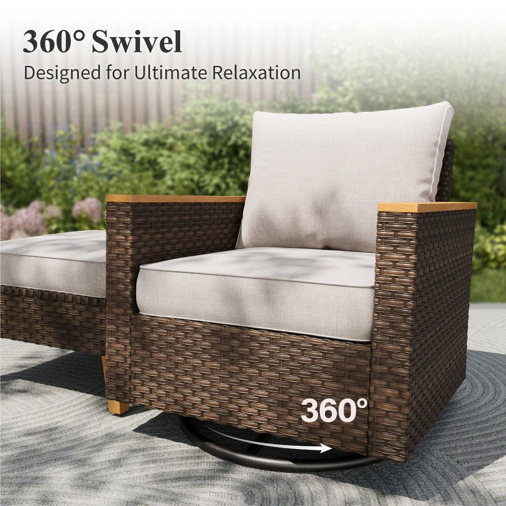 8pc Wicker Outdoor Patio Rattan Sectional Conversation Set with Fire Pit Table and Cushioned Ottoman