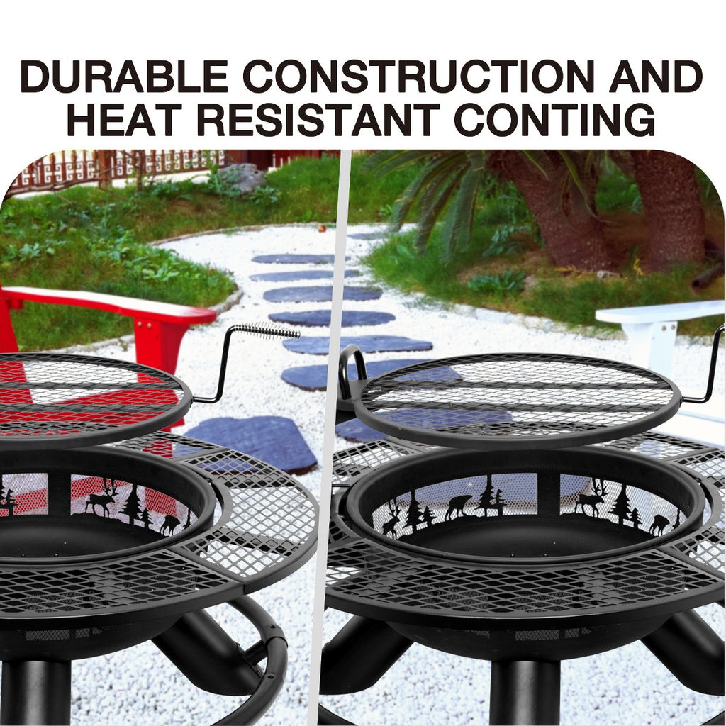 Fire Pit with Grills Grate, 47 Outdoor Firepit for Outside Wood Burning