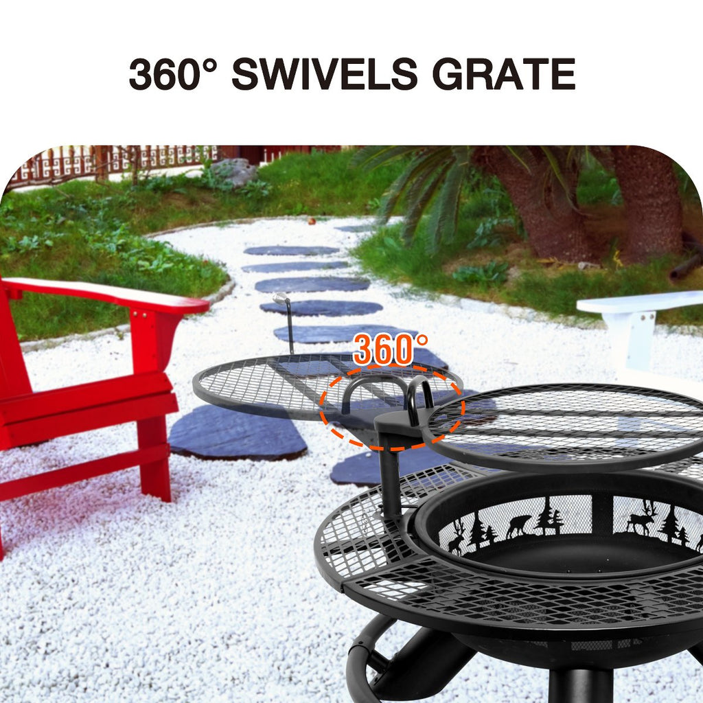 Fire Pit with Grills Grate, 47 Outdoor Firepit for Outside Wood Burning