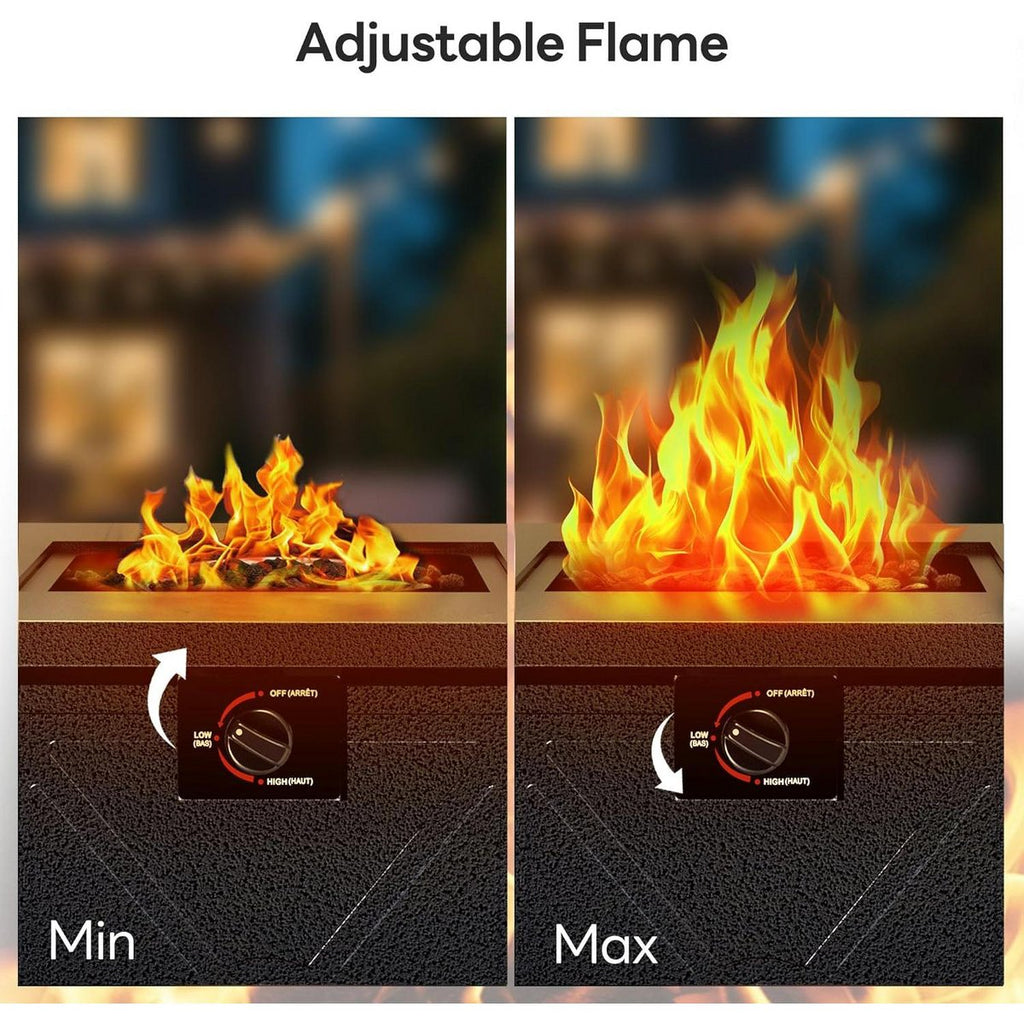 28 Inch Propane Fire Pit, 3-in-1 Multi-Use Outdoor Fire Pit Table, 50,000 BTU Steel Gas Fire Pit with Lid & Lava Rock, Add Warmth and Ambience