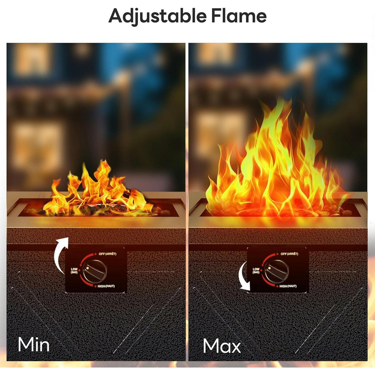 28 Inch Propane Fire Pit, 3-in-1 Multi-Use Outdoor Fire Pit Table, 50,000 BTU Steel Gas Fire Pit with Lid & Lava Rock, Add Warmth and Ambience