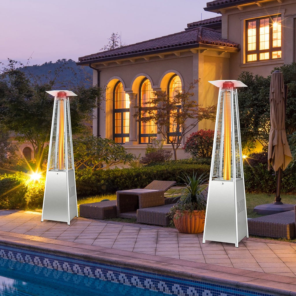 90'' Tall Pyramid Patio Heater Quartz Glass Tube Flame Heating 42000 BTU W/ Wheel