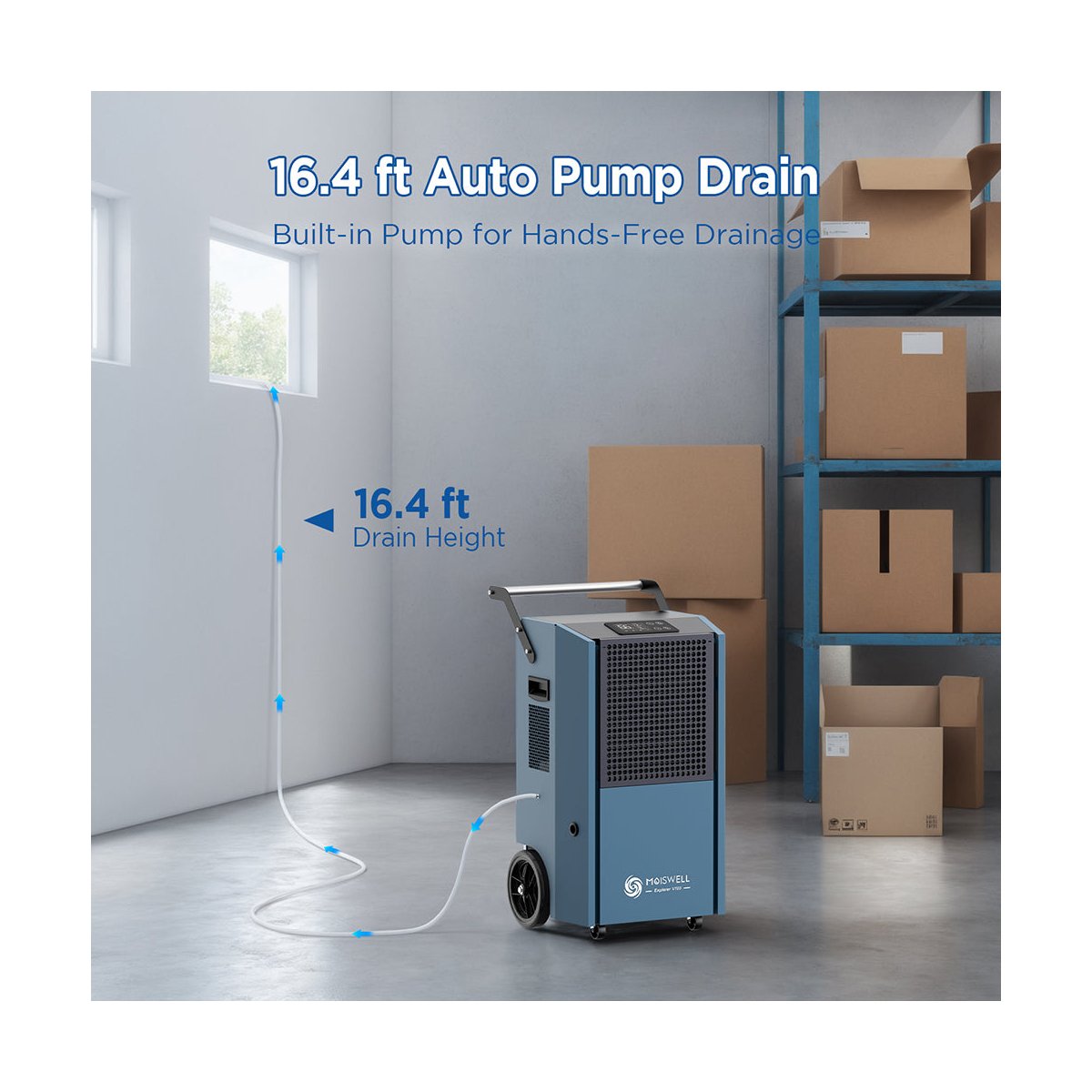 190 Pints 7,500 sq. ft. Commercial Dehumidifier with Pump 8-in. Wheels Portable Heavy Duty for Basement