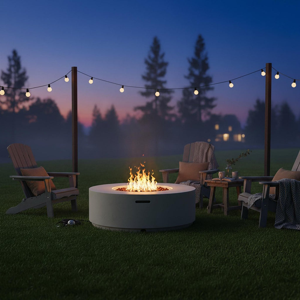 38 Round Propane Fire Pit Table, 50000 BTU Large Outdoor Fireplace with Faux Stone Finish, Lava Rocks & Waterproof Cover