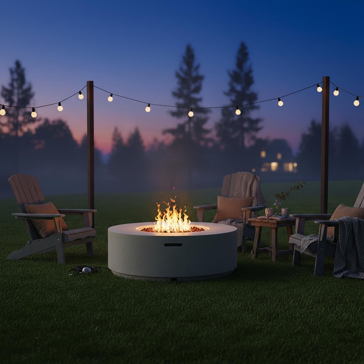 38 Round Propane Fire Pit Table, 50000 BTU Large Outdoor Fireplace with Faux Stone Finish, Lava Rocks & Waterproof Cover