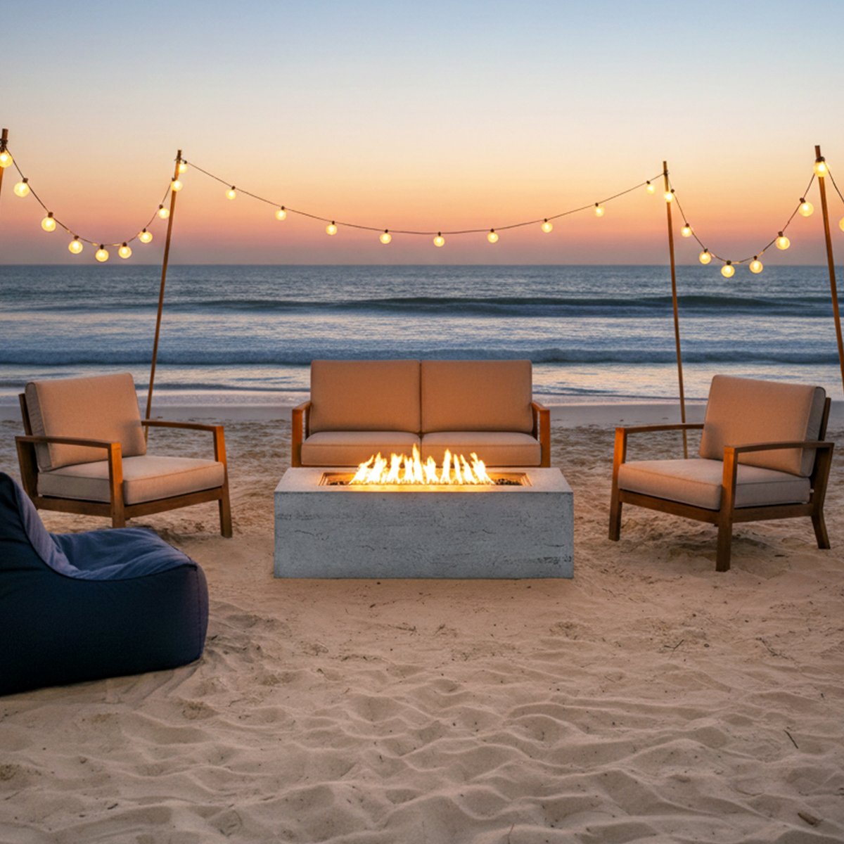 42 Rectangular Propane Fire Pit, 40,000 BTU MGO Outdoor Patio Heater with Cover & 10ft Hose, Light Grey