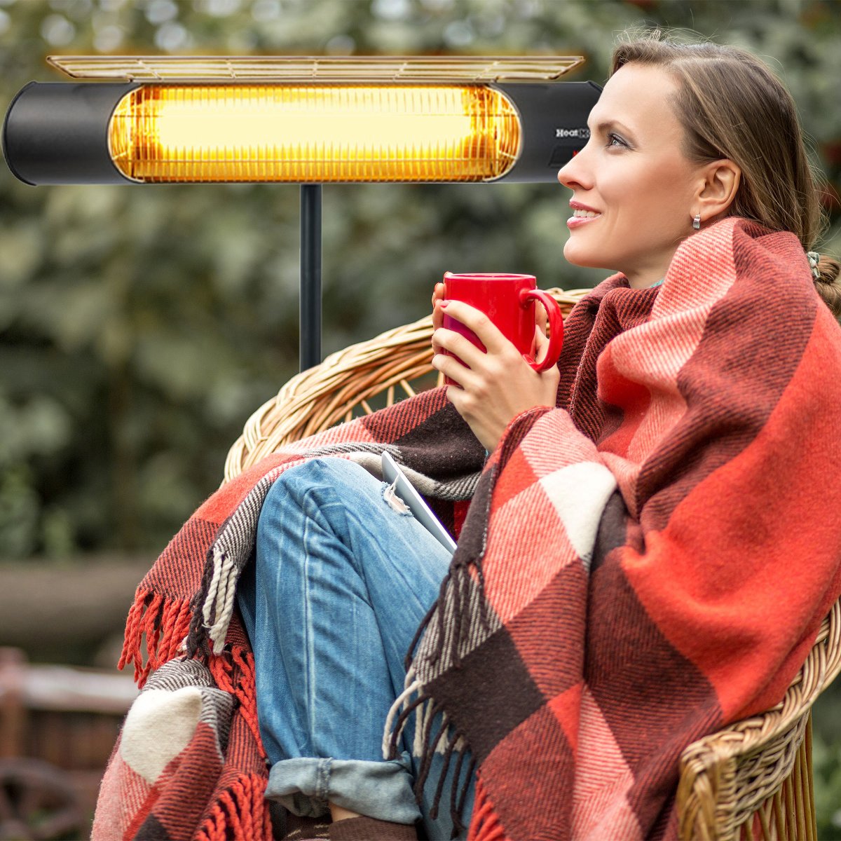 HeatMate Weatherproof Graphite Patio Heater with Stand and Remote, Black