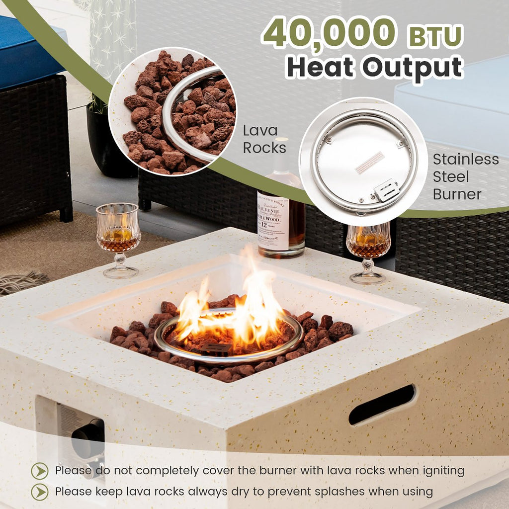 28'' Terrazzo Fire Pit Table 40,000 BTU Square Propane Gas Fire Pit with PVC Cover