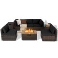8PCS Patio Rattan Furniture Set Fire Pit Table Tank Holder Cover Deck Off White/Black/Navy/Red/Turquoise