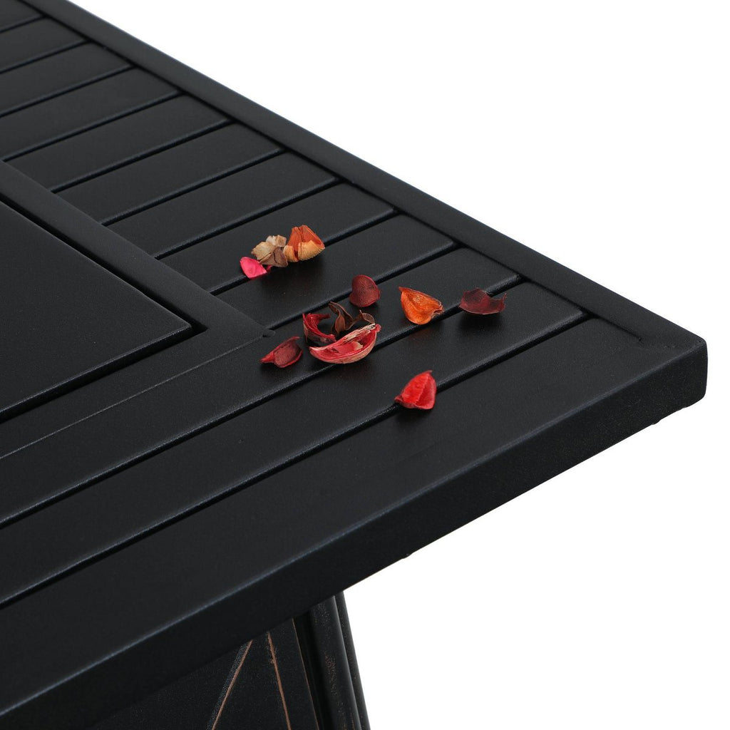 Metal Gas Square Outdoor Fire Pit Table With Lid Black: 28-Inch, 50000 BTU, Patio Heater