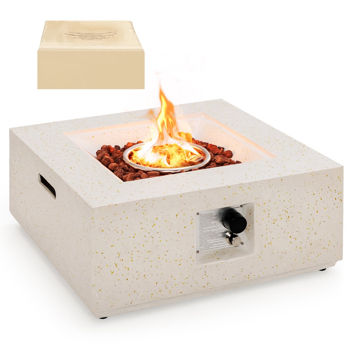 28'' Terrazzo Fire Pit Table 40,000 BTU Square Propane Gas Fire Pit with PVC Cover