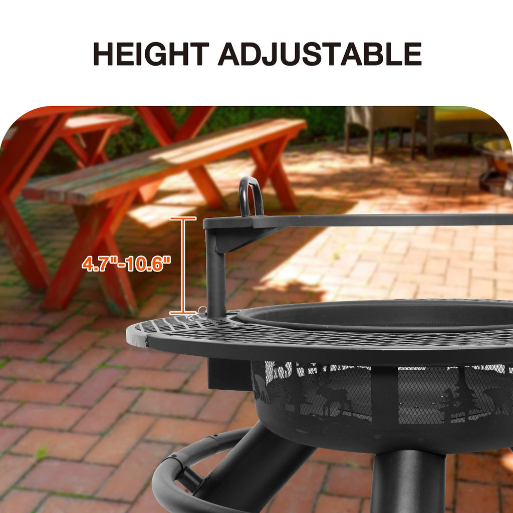 Fire Pit with Grills Grate, 47 Outdoor Firepit for Outside Wood Burning