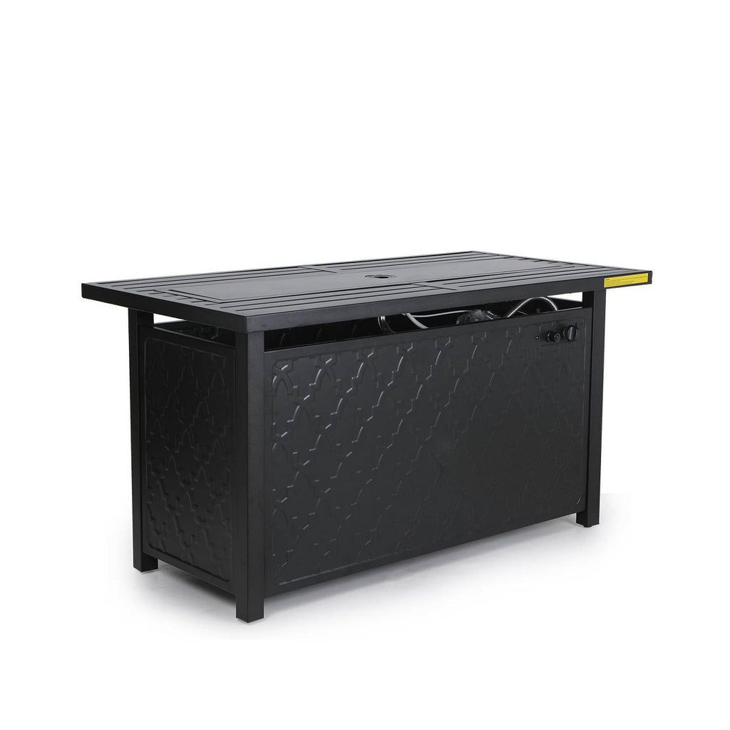 45 Outdoor Rectangle Fire Pit Dining Table Black -: LP Gas, 50000 BTU, Rust-Resistant