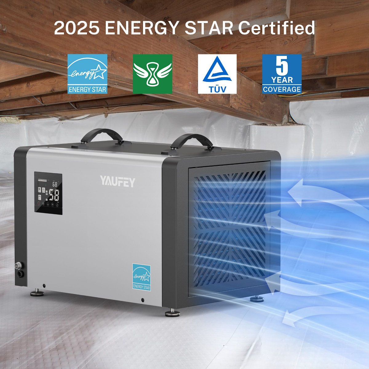Commercial Crawlspace Dehumidifie, 70 Pints Heavy Duty Dehumidifier for Basements & Whole House, Auto Defrost, Continuous Drainage Hose