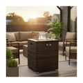 22 Propane Gas Fire Pit Table, 50,000 BTU Square Outdoor Fireplace with Wicker Base & Glass Guard, Dark Brown
