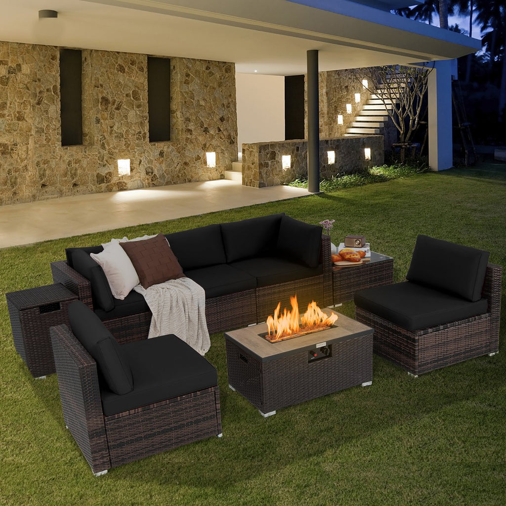 8PCS Patio Rattan Furniture Set Fire Pit Table Tank Holder Cover Deck Off White/Black/Navy/Red/Turquoise
