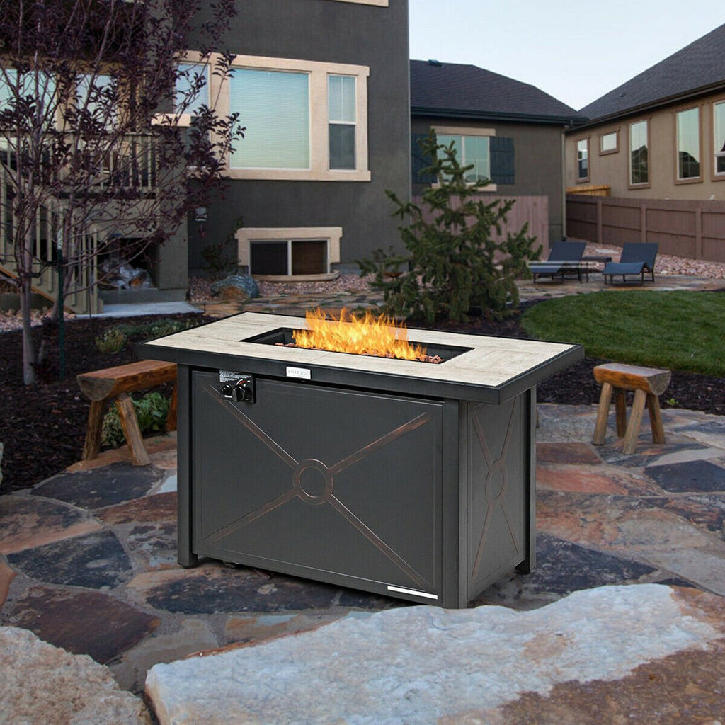 60,000 BTU 42'' Rectangular Propane Gas Fire Pit Heater Outdoor Table W/ Cover