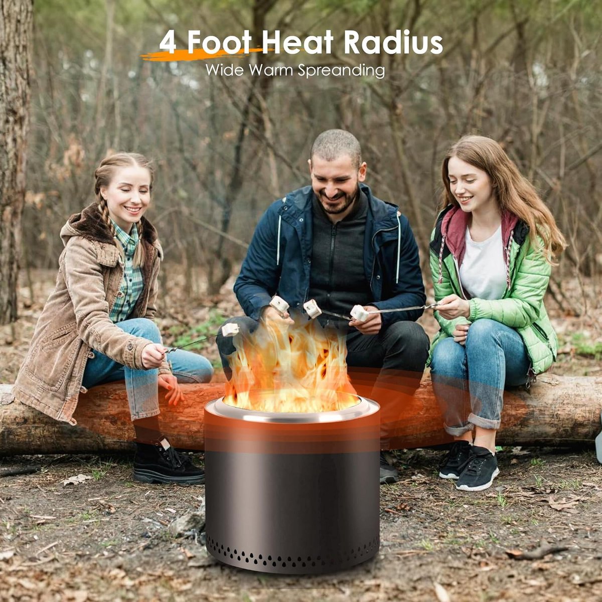 19 Smokeless Fire Pit with Removable Ash Pan for Outside, Stainless Steel Outdoor Fireplace, Wood Burning Fire Pits for Camping, Bonfire
