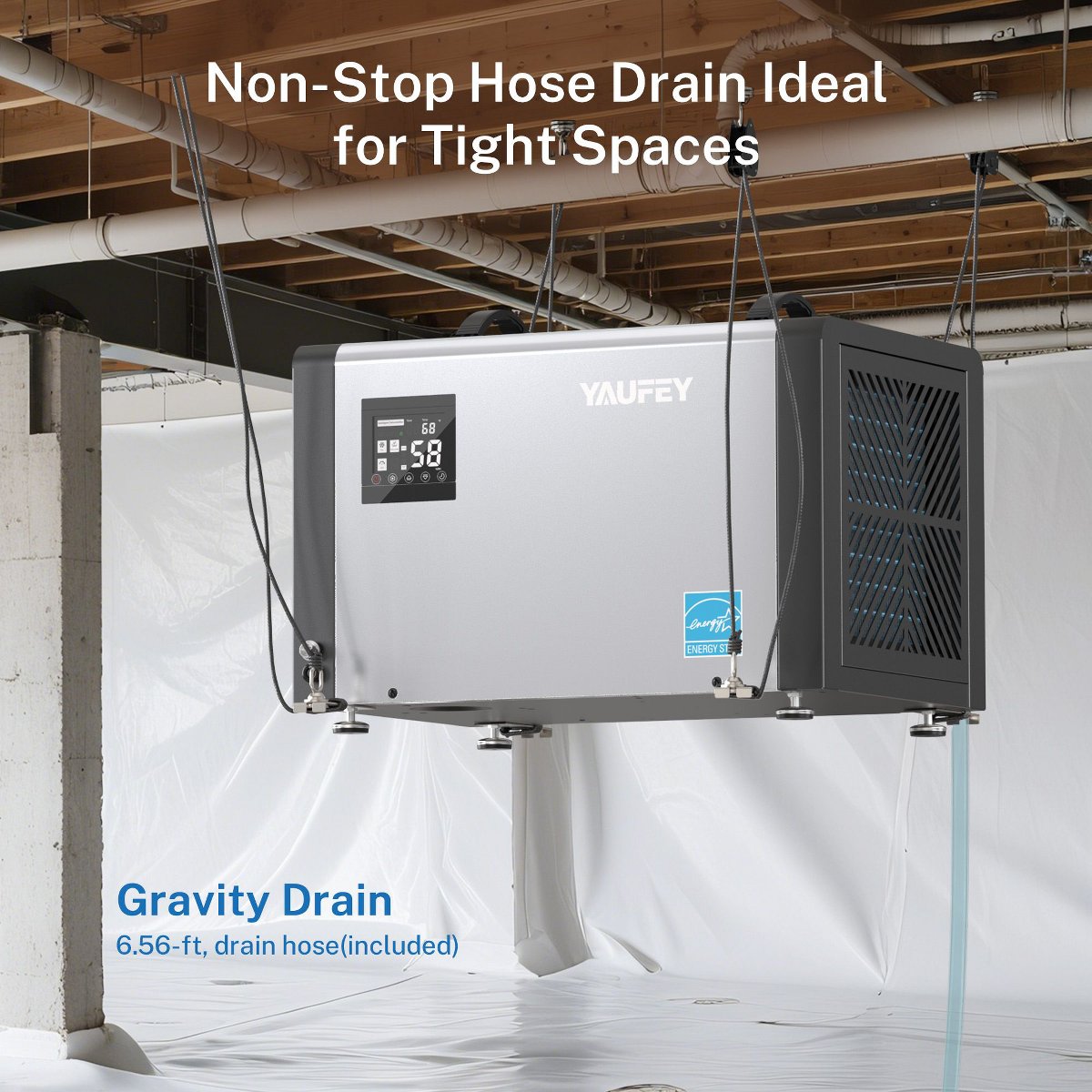 Commercial Crawlspace Dehumidifie, 70 Pints Heavy Duty Dehumidifier for Basements & Whole House, Auto Defrost, Continuous Drainage Hose