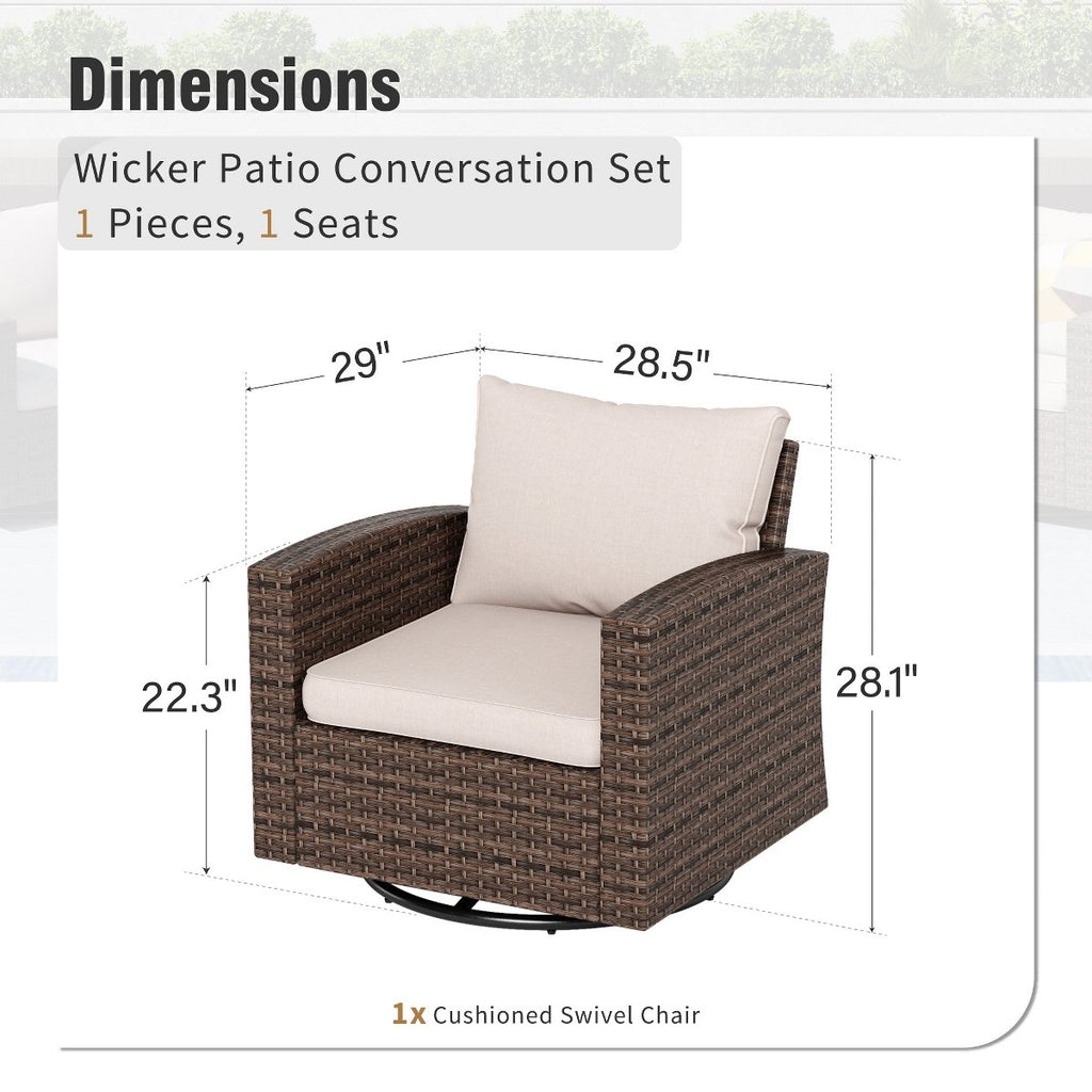 6pc Outdoor Patio Wicker Rattan Fire Pit Set with Cushioned Ottomans and Armchairs