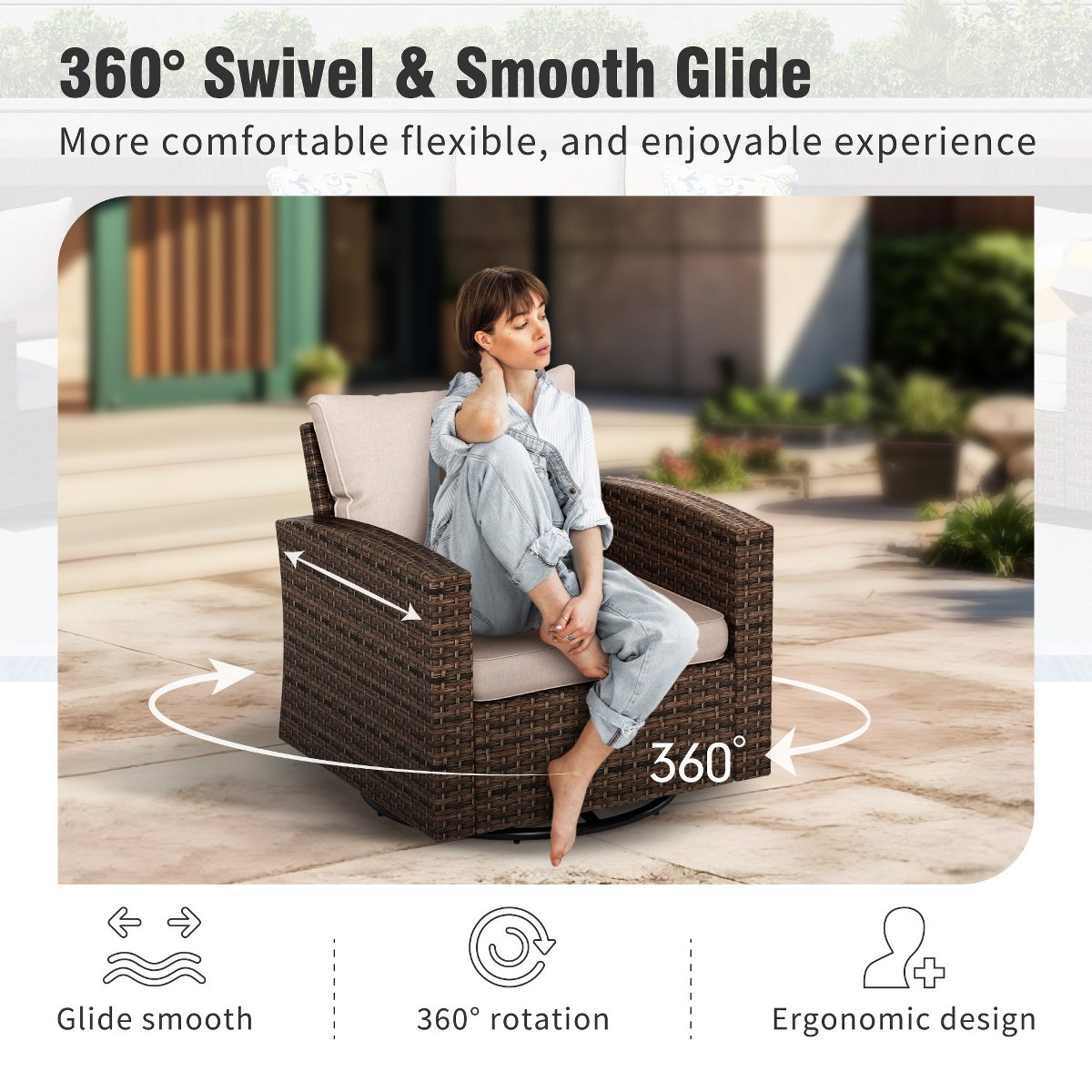 6pc Outdoor Patio Wicker Rattan Fire Pit Set with Cushioned Ottomans and Armchairs