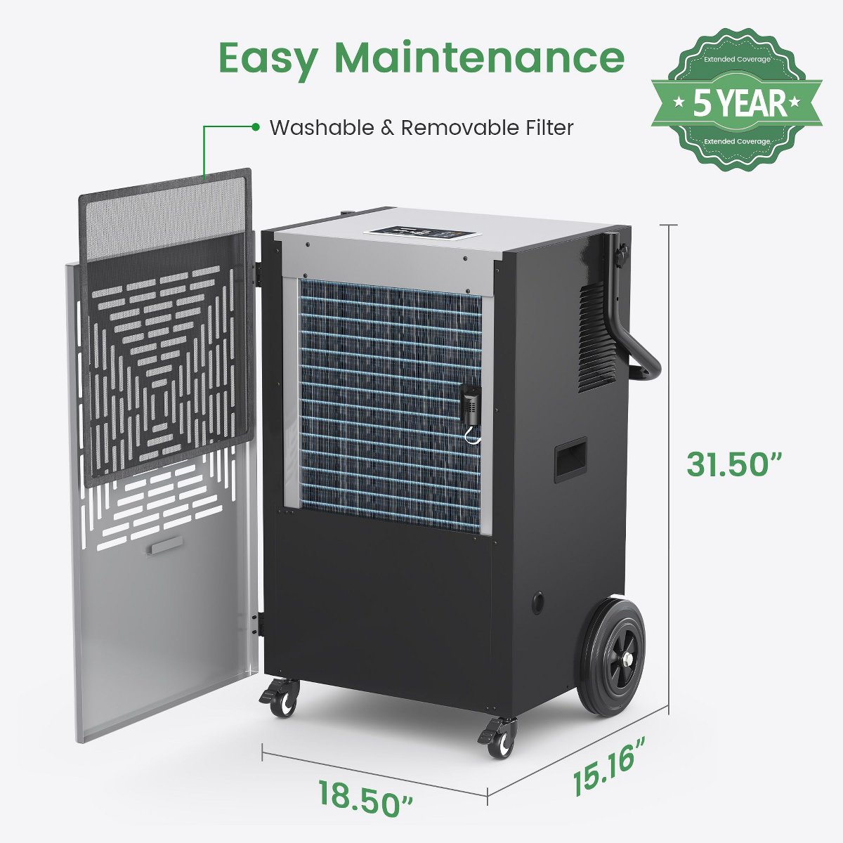 216 pt. 7500 sq.ft. Powerful Commercial Dehumidifier with Built-in Pump for Basements, Workshops and Warehouse, Auto Restart, Bucketless