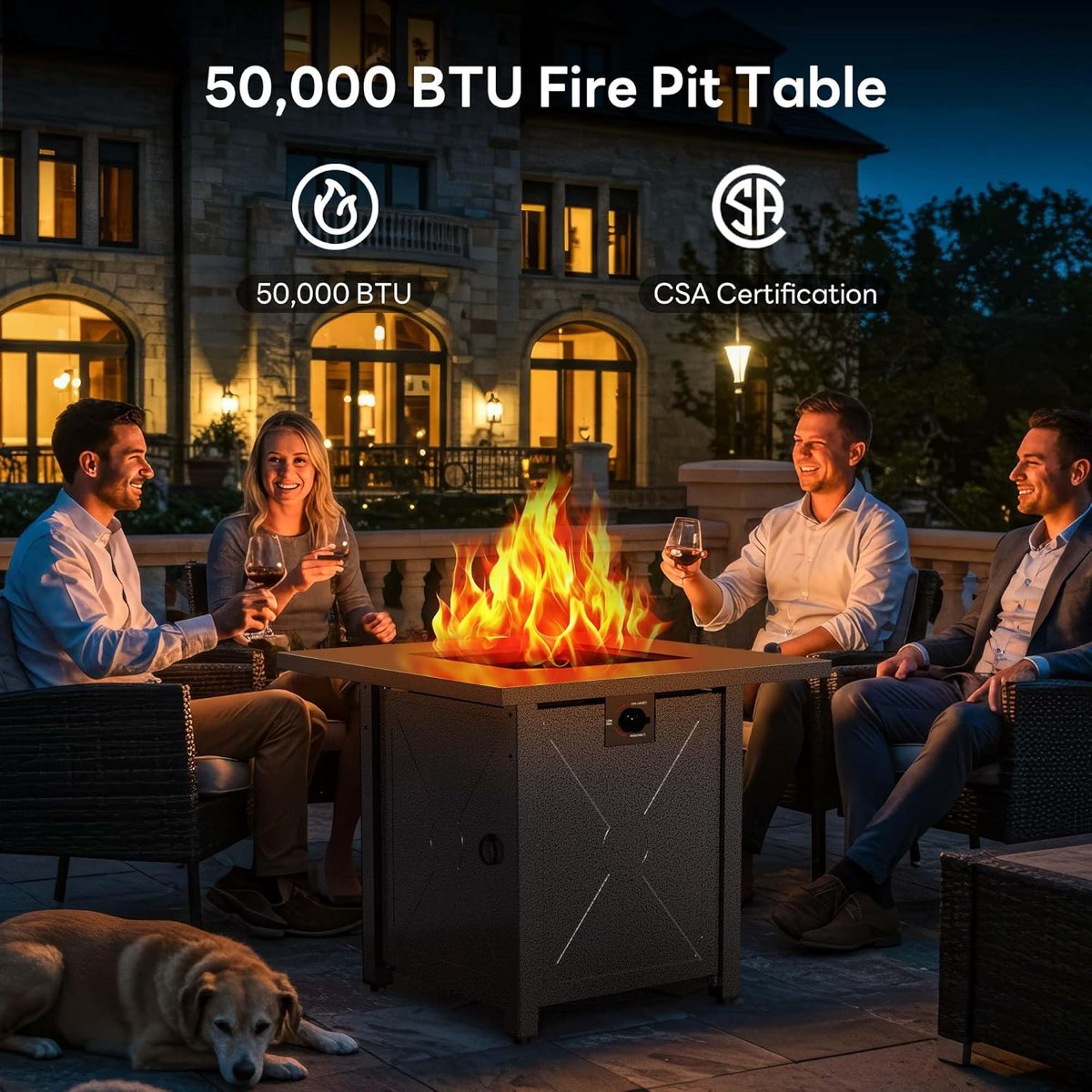 28 Inch Propane Fire Pit, 3-in-1 Multi-Use Outdoor Fire Pit Table, 50,000 BTU Steel Gas Fire Pit with Lid & Lava Rock, Add Warmth and Ambience