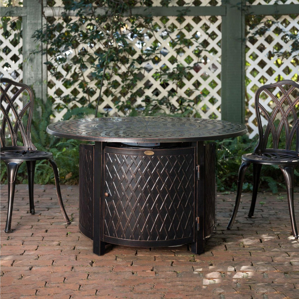 62695 Verona Woven Aluminum Convertible Gas Fire Pit Table 55,000 BTU Multi-Functional Outdoor With Fire Bowl Lid, Nylon Weather Cover