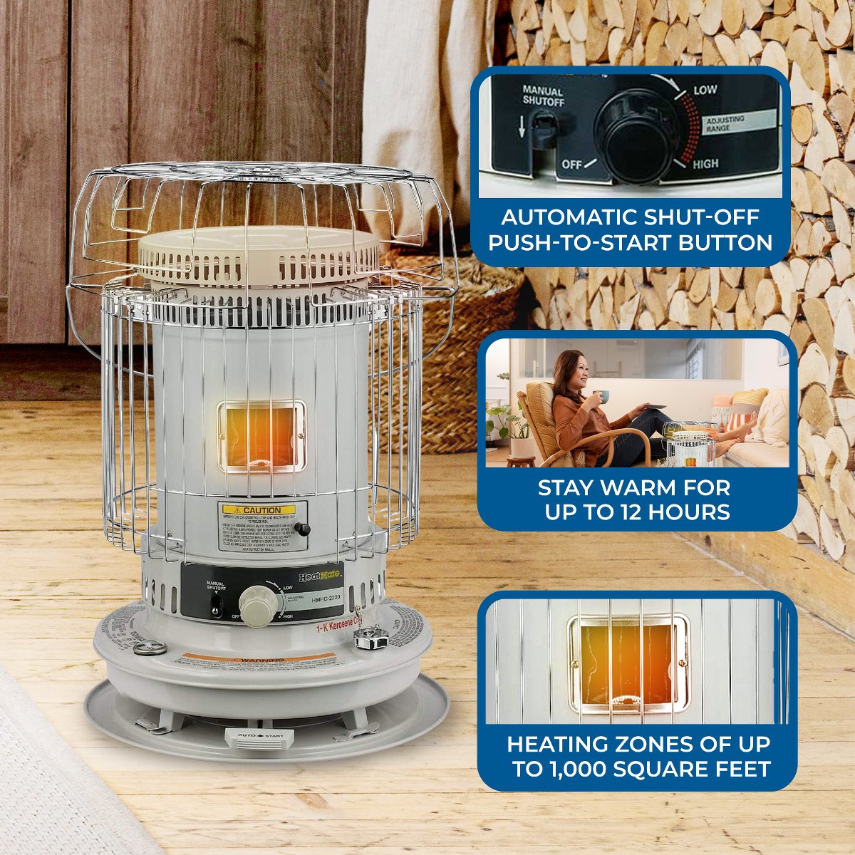 CV 23K KeroHeat Efficient Indoor Outdoor Portable Travel Convection Kerosene Space Heater with Automatic Safety Shut Off, 23,500 BTU, White