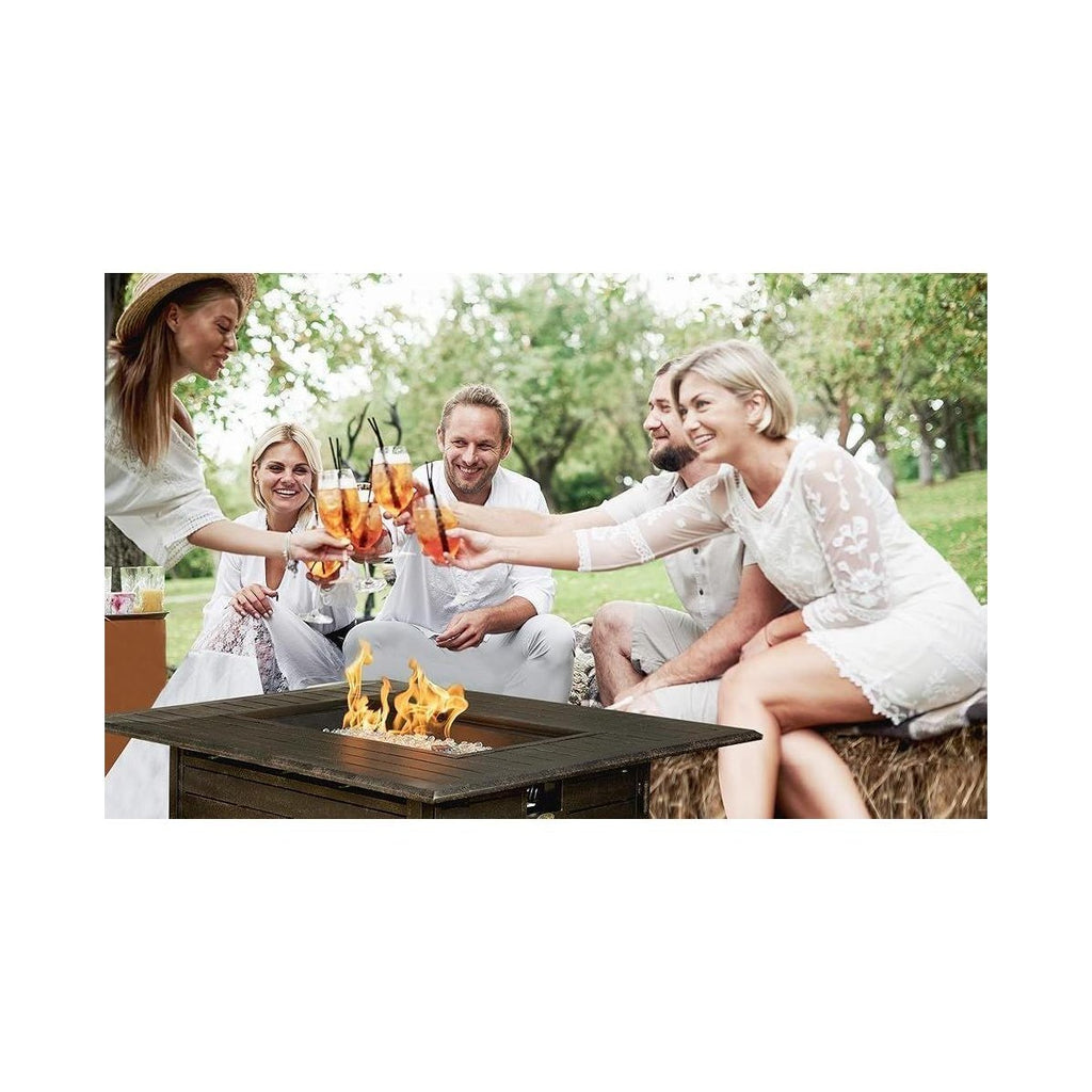 Longmont Aluminum Convertible Gas Fire Pit Table 55,000 BTU with Lid, Cover & Clear Fire Glass, Bronze 48 Rectangular