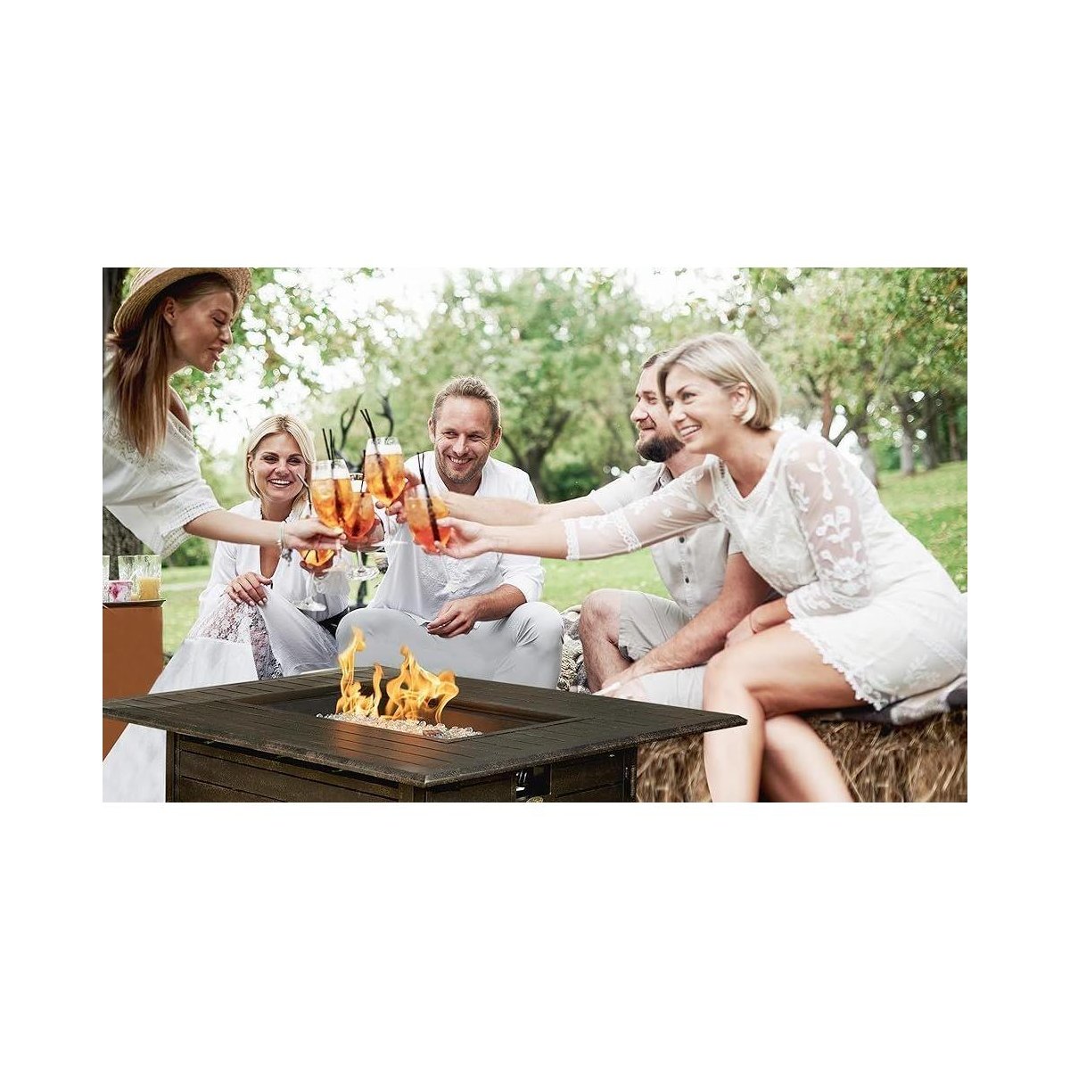 Longmont Aluminum Convertible Gas Fire Pit Table 55,000 BTU with Lid, Cover & Clear Fire Glass, Bronze 48 Rectangular