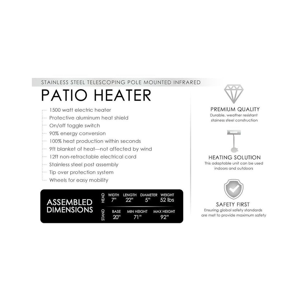 Stainless Steel Telescoping Offset Pole Mounted Infrared Patio Heater