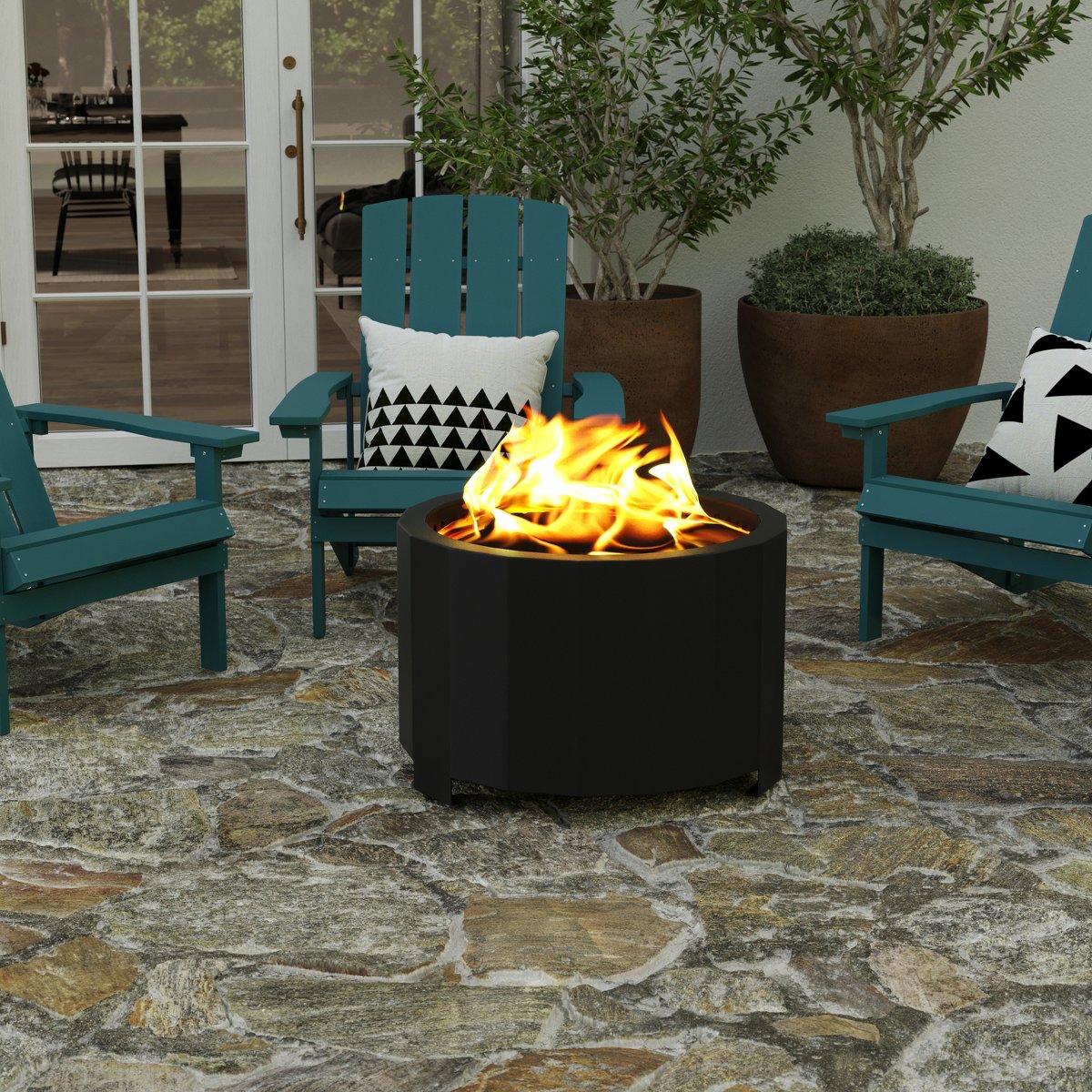 Aries Portable Steel Smokeless Wood Burning Outdoor Firepit with Waterproof Cover