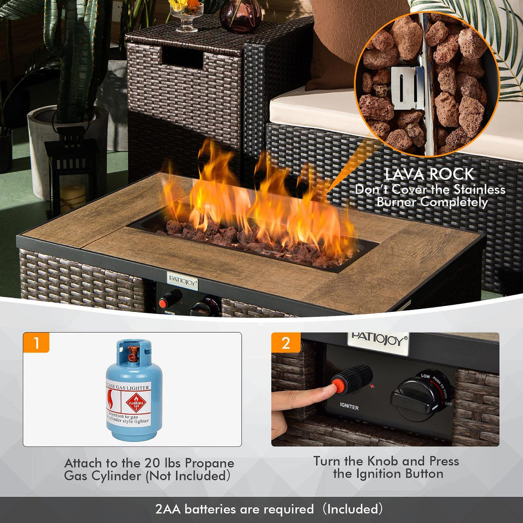 32x 20 Propane Rattan Fire Pit Table Set with Side Table Tank & Cover 40,000 BTU Grey/Coffee