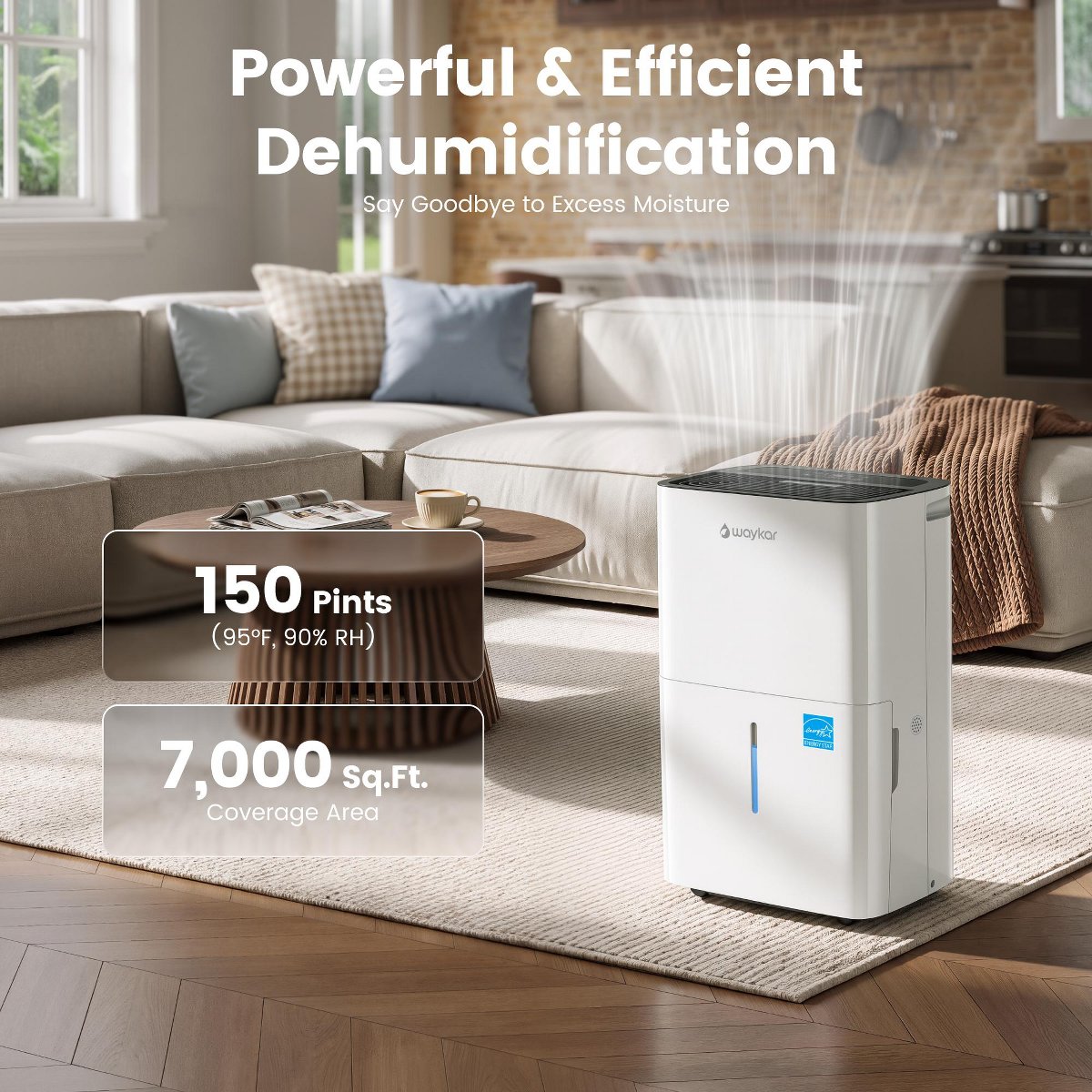 ENERGY STAR 150-Pint Dehumidifier with Pump,Smart Humidity Control & Quiet Operation for Large Spaces up to 7,000 Sq. Ft