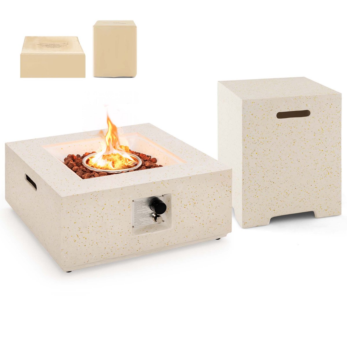 28 Patio Propane Fire Pit Table w/Hideaway Tank Holder Outdoor Gas Fire Table