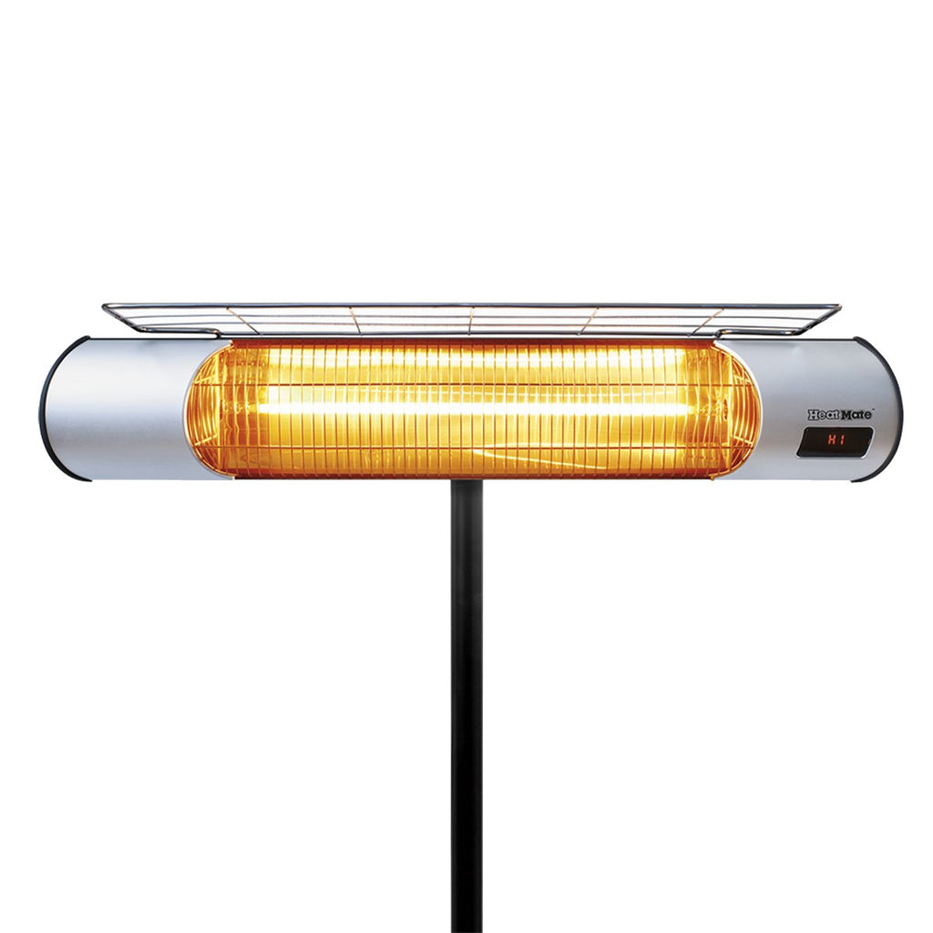 HeatMate Weatherproof Graphite Patio Heater with Stand & Remote, Silver