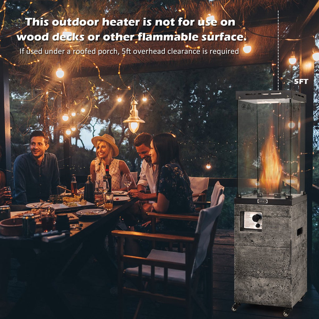 41,000 BTU Propane Patio Heater Glass Tube Standing Gas Heater w/ Cover Wheels