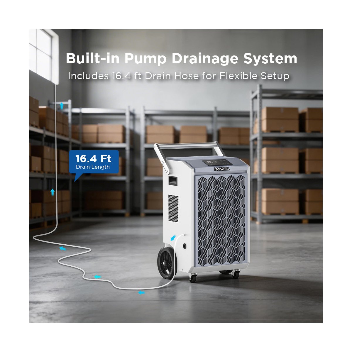 200 Pints Commercial Dehumidifier with Pump Heavy-Duty Moisture Control for Basement Warehouse, Industry Water Damage Unit, Auto Defrost