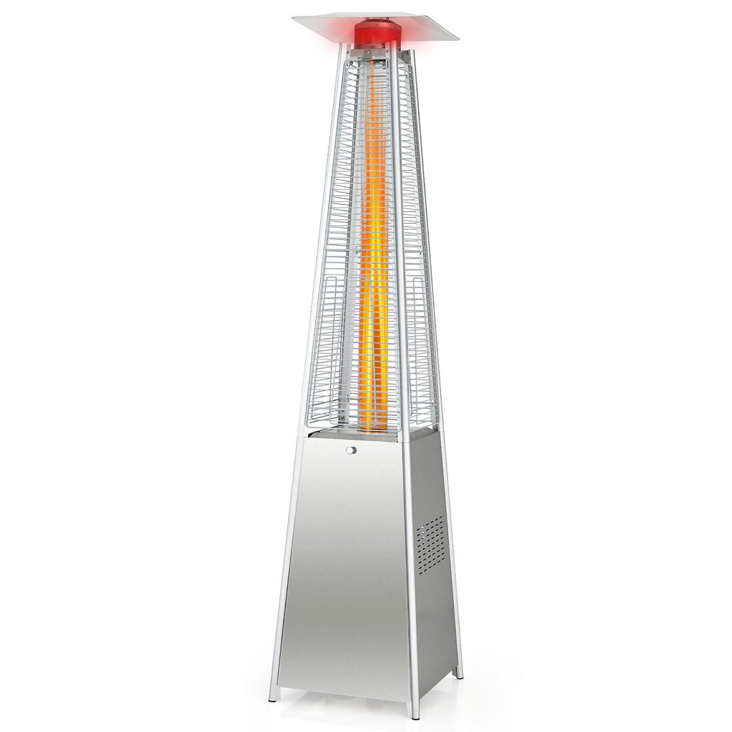 90'' Tall Pyramid Patio Heater Quartz Glass Tube Flame Heating 42000 BTU W/ Wheel